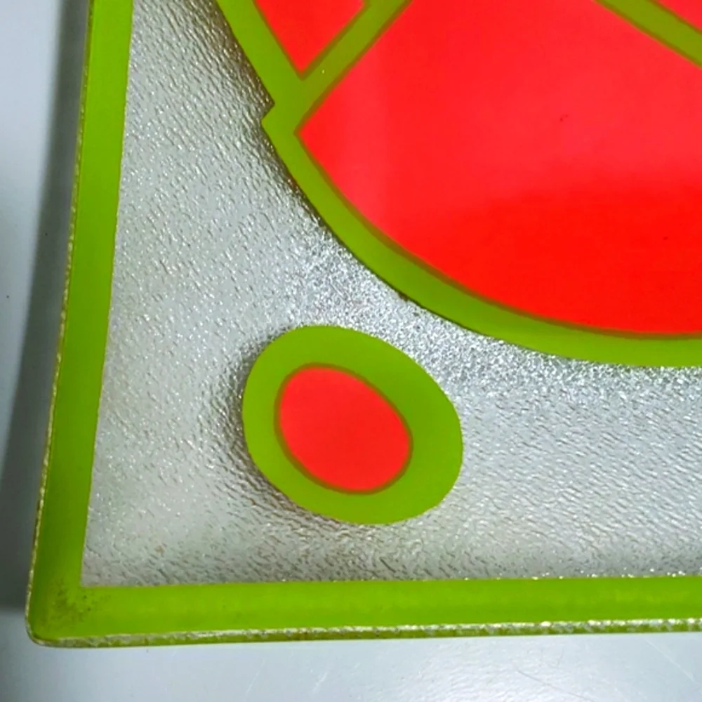 VTG 60S COLONY Glass Red Tulip & Green Leaf Clear Glass Square Serving Dish
